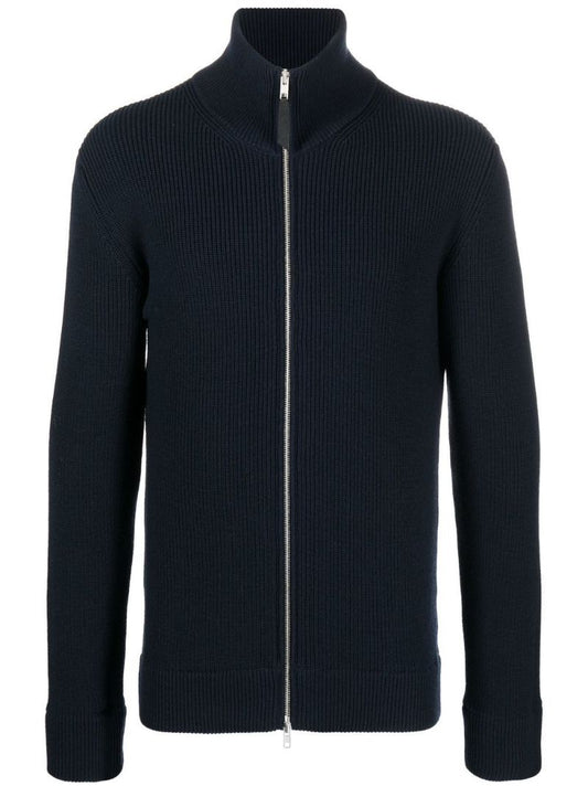 Blue Ribbed Knit Zipped Cardigan