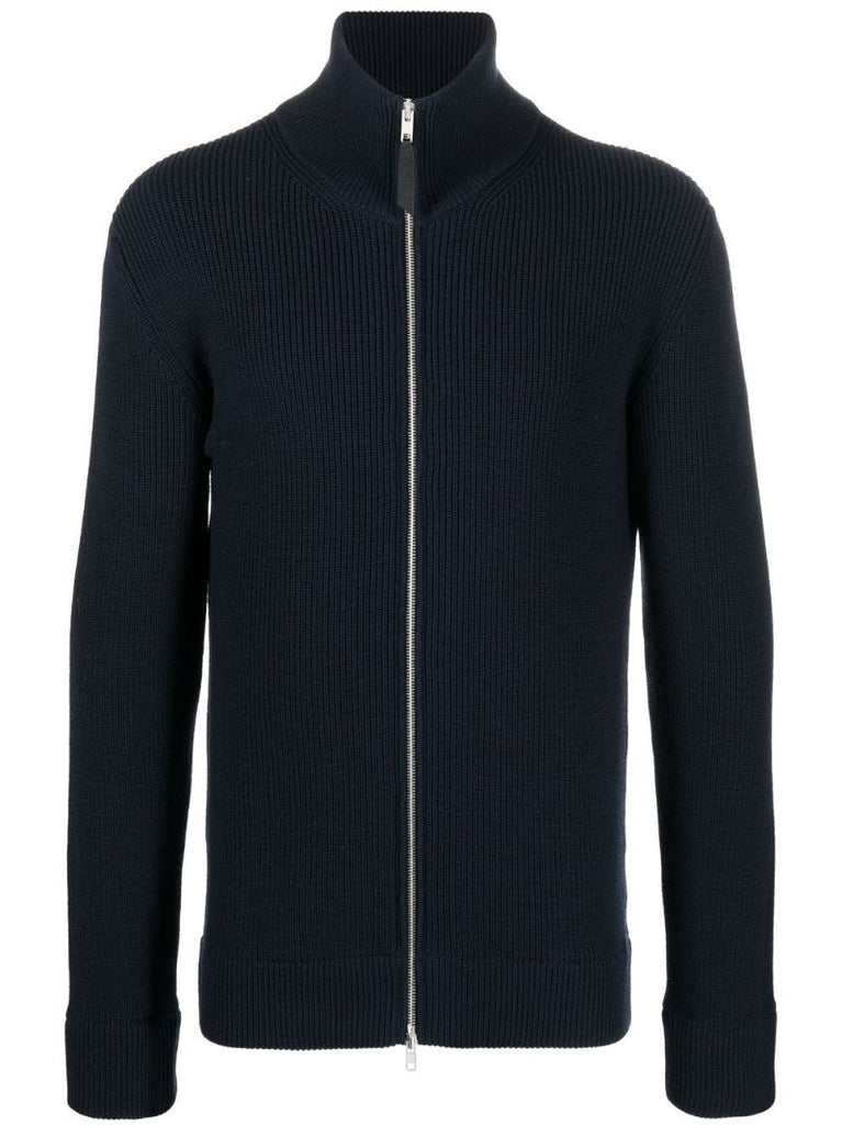 Blue Ribbed Knit Zipped Cardigan