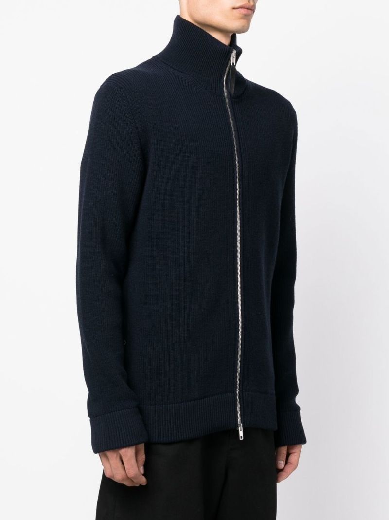 Blue Ribbed Knit Zipped Cardigan