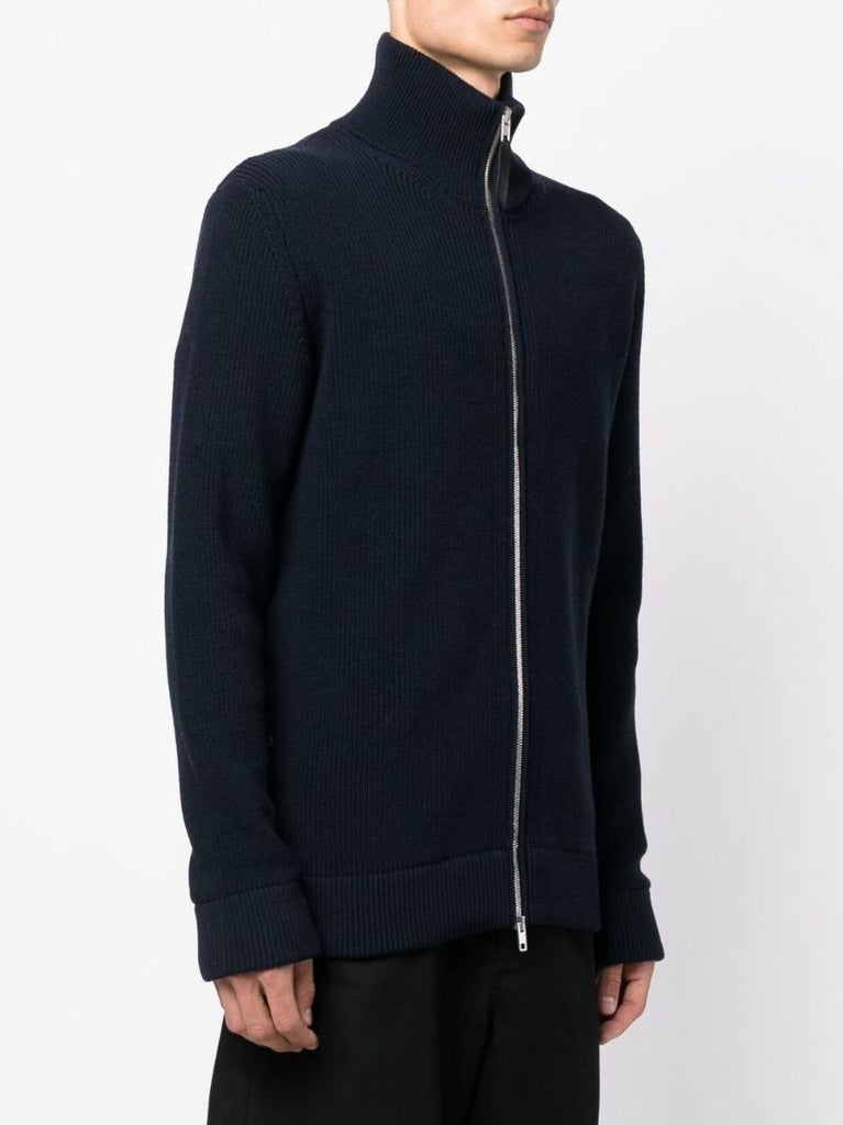 Blue Ribbed Knit Zipped Cardigan