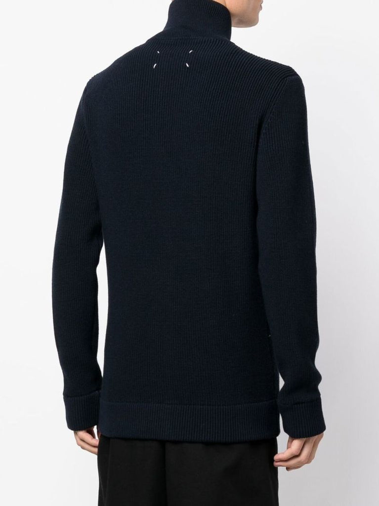 Blue Ribbed Knit Zipped Cardigan