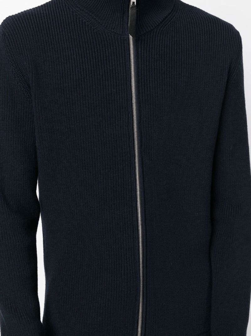 Blue Ribbed Knit Zipped Cardigan