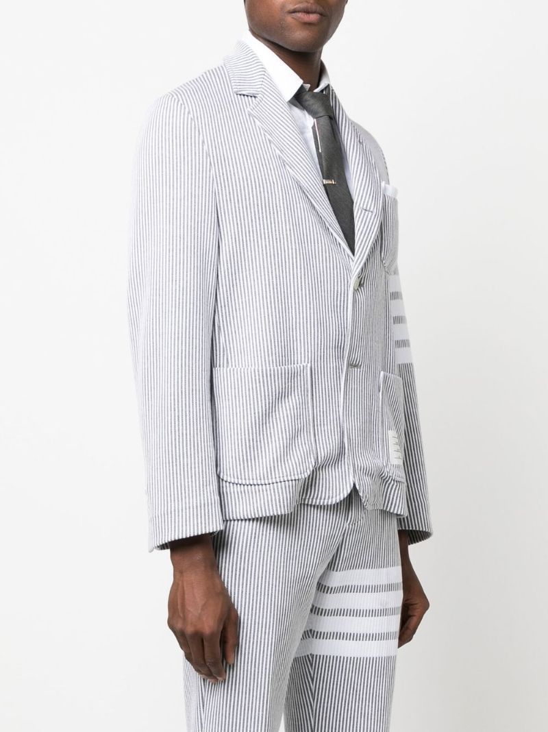 Grey 4-bar Stripe Seersucker Blazer