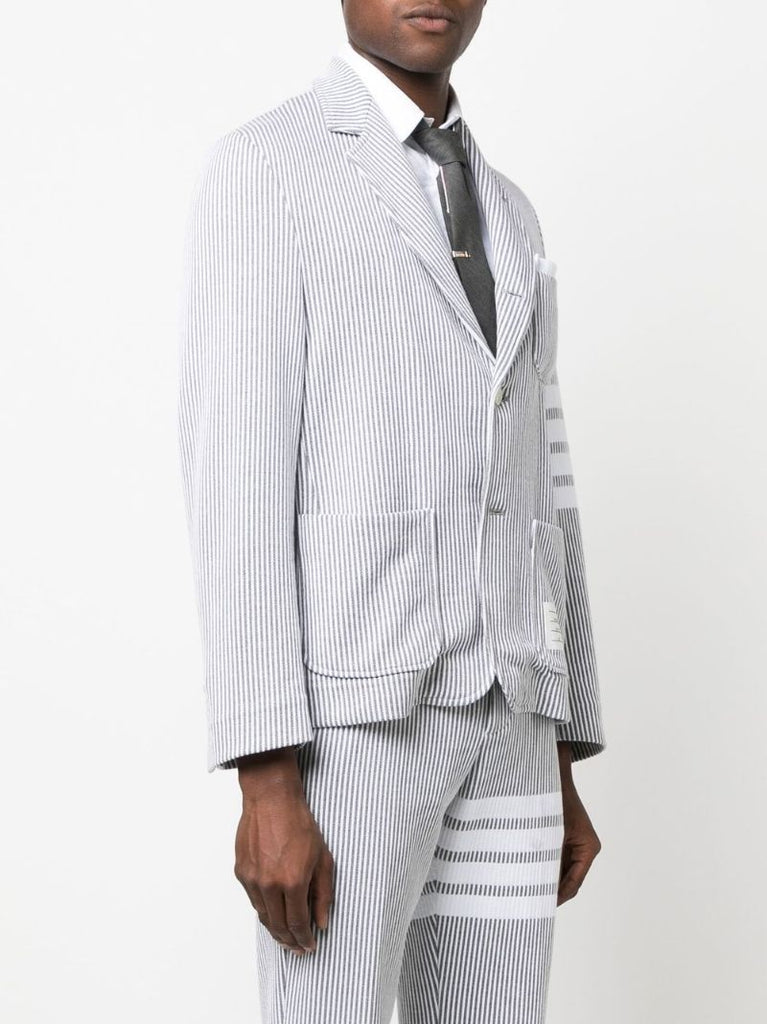Grey 4-bar Stripe Seersucker Blazer