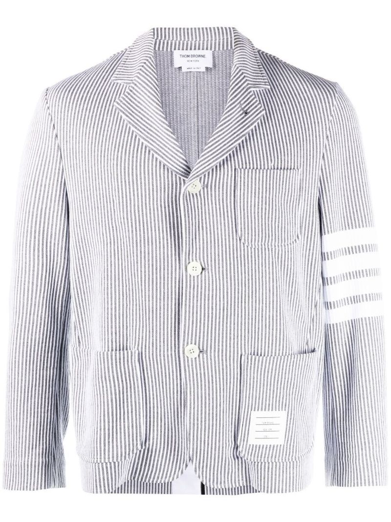 Grey 4-bar Stripe Seersucker Blazer