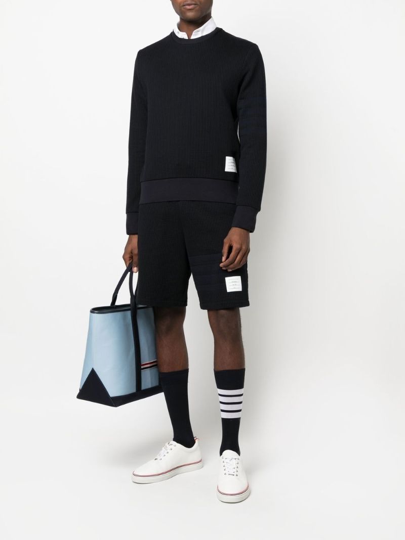 Blue 4-bar Stripe Seersucker Track Shorts