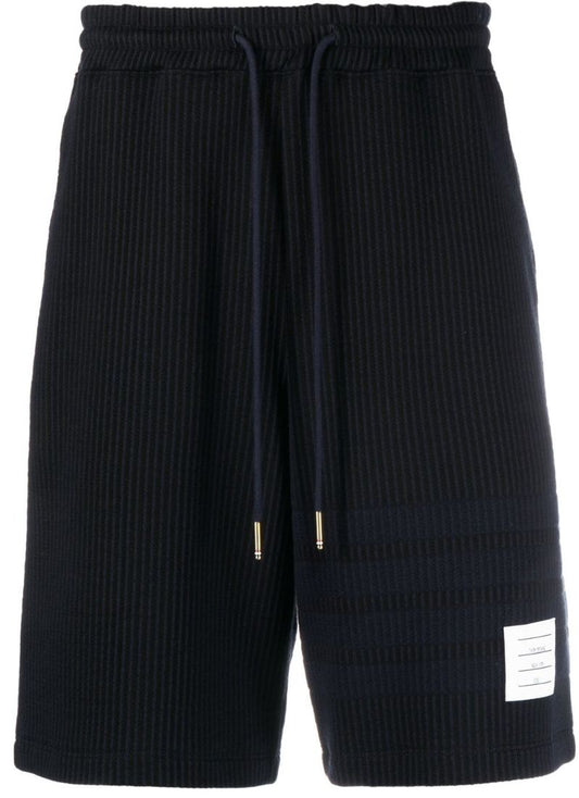 Blue 4-bar Stripe Seersucker Track Shorts