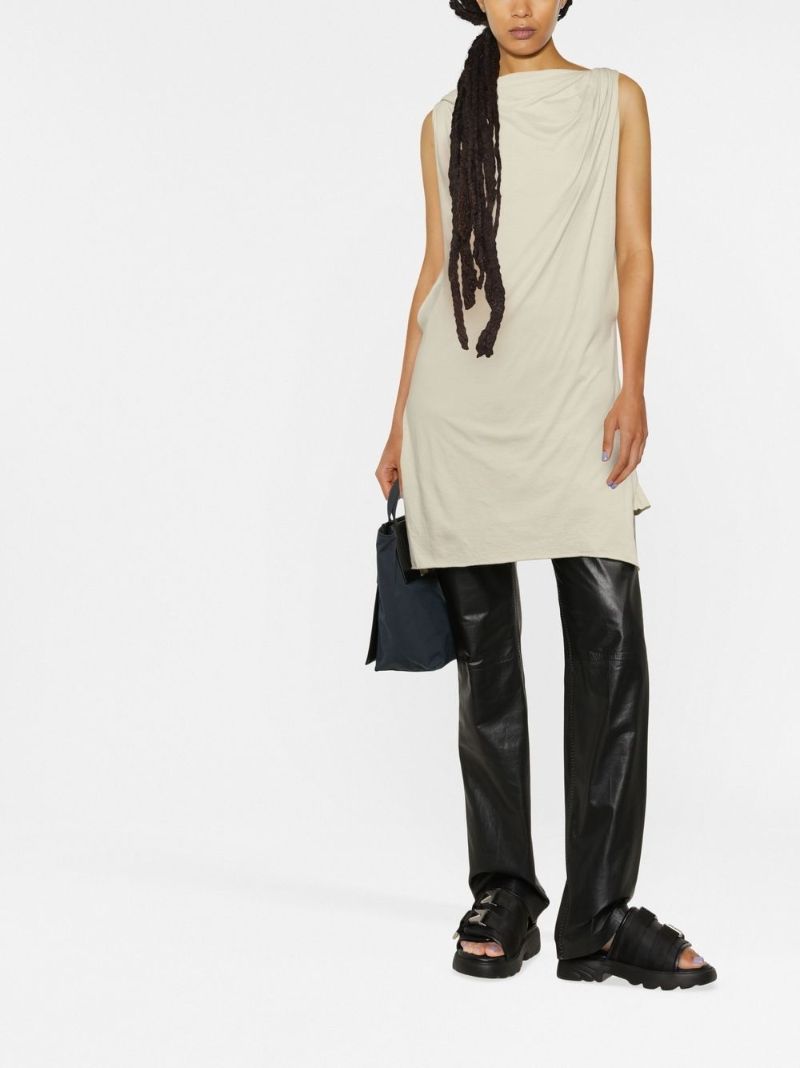Neutral Toga Draped Cotton Mini Dress