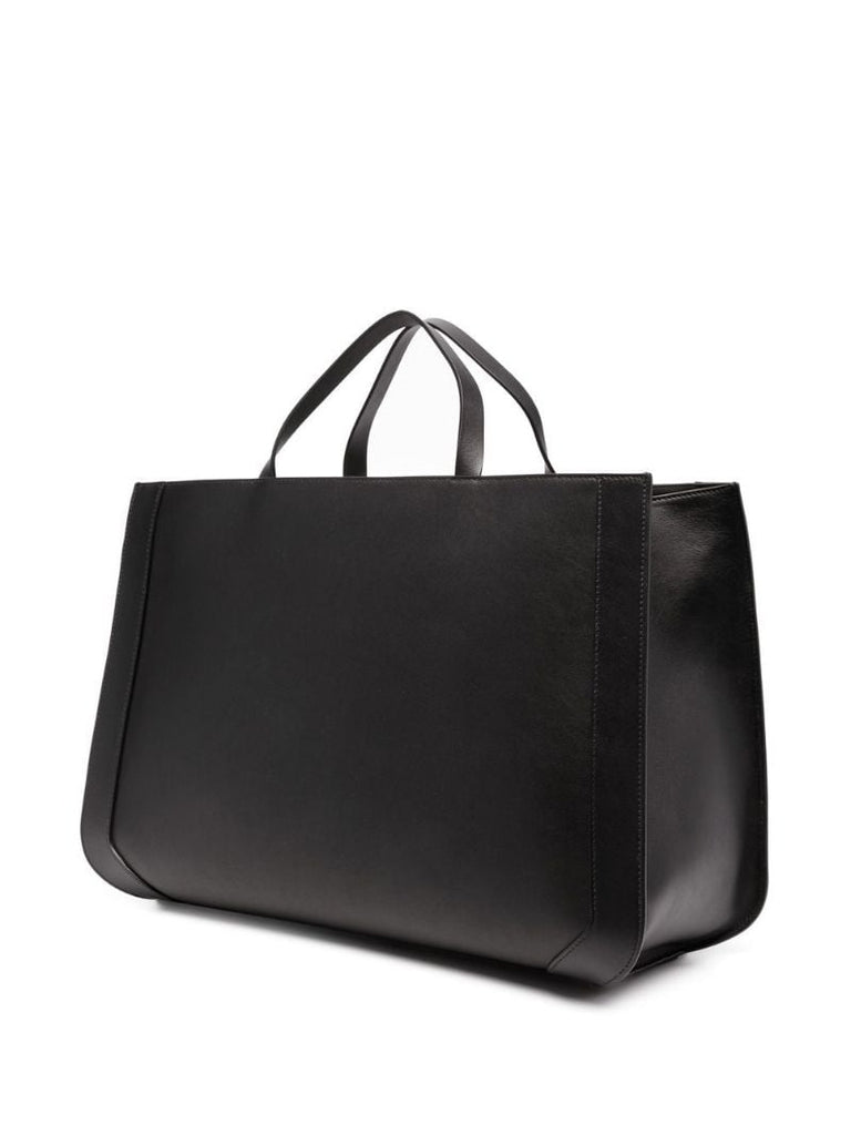Black Drago Re-edition Vlogo Embroidered Leather Tote Bag