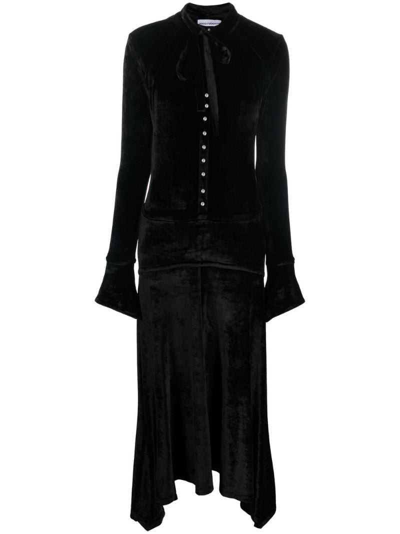 Black Asymmetric Velvet Maxi Dress