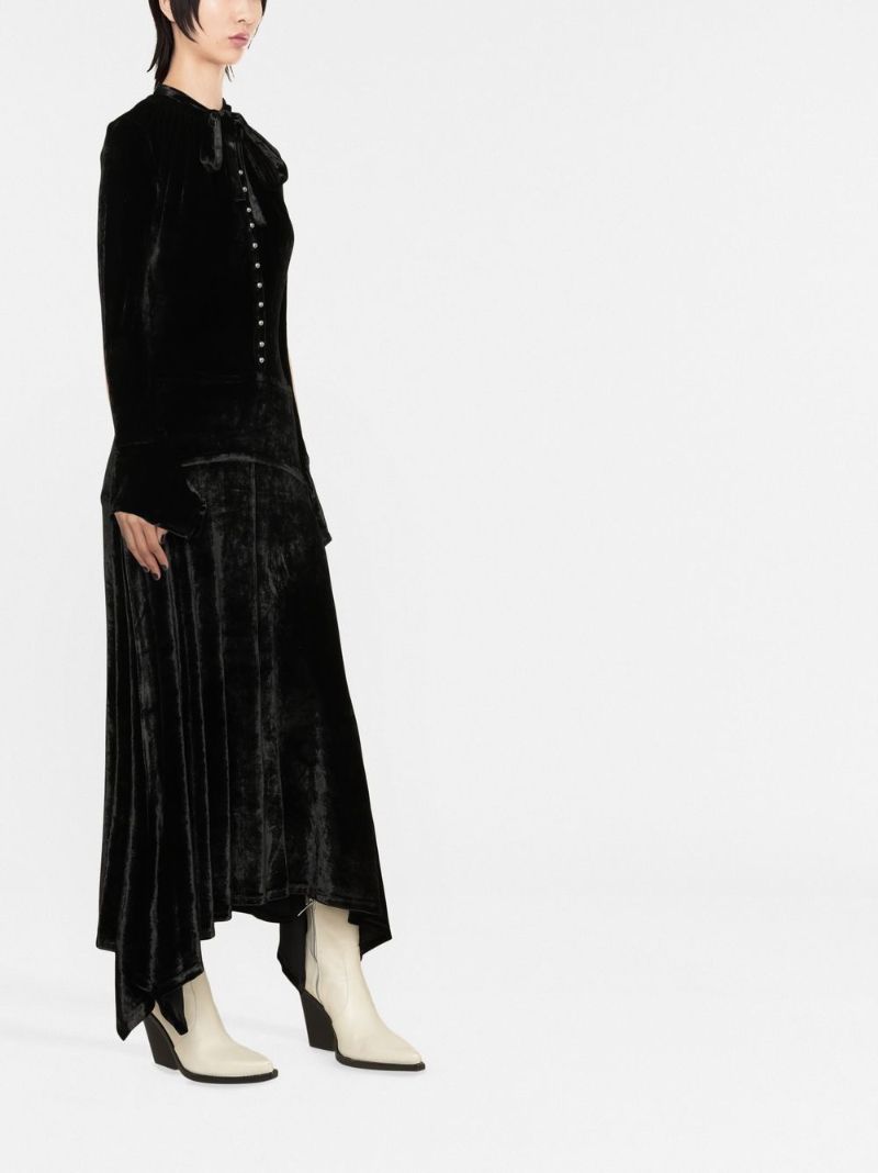 Black Asymmetric Velvet Maxi Dress