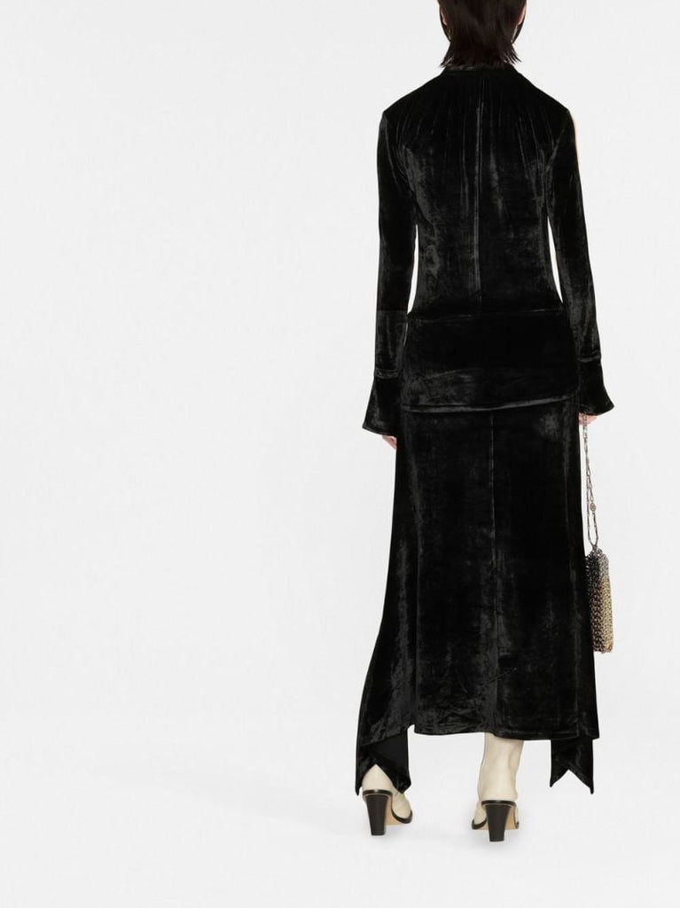 Black Asymmetric Velvet Maxi Dress