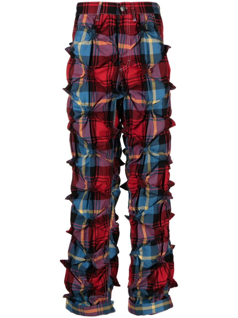Red Spikey Check Straight-leg Trousers