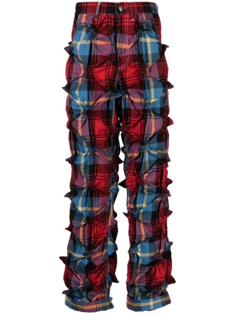 Red Spikey Check Straight-leg Trousers