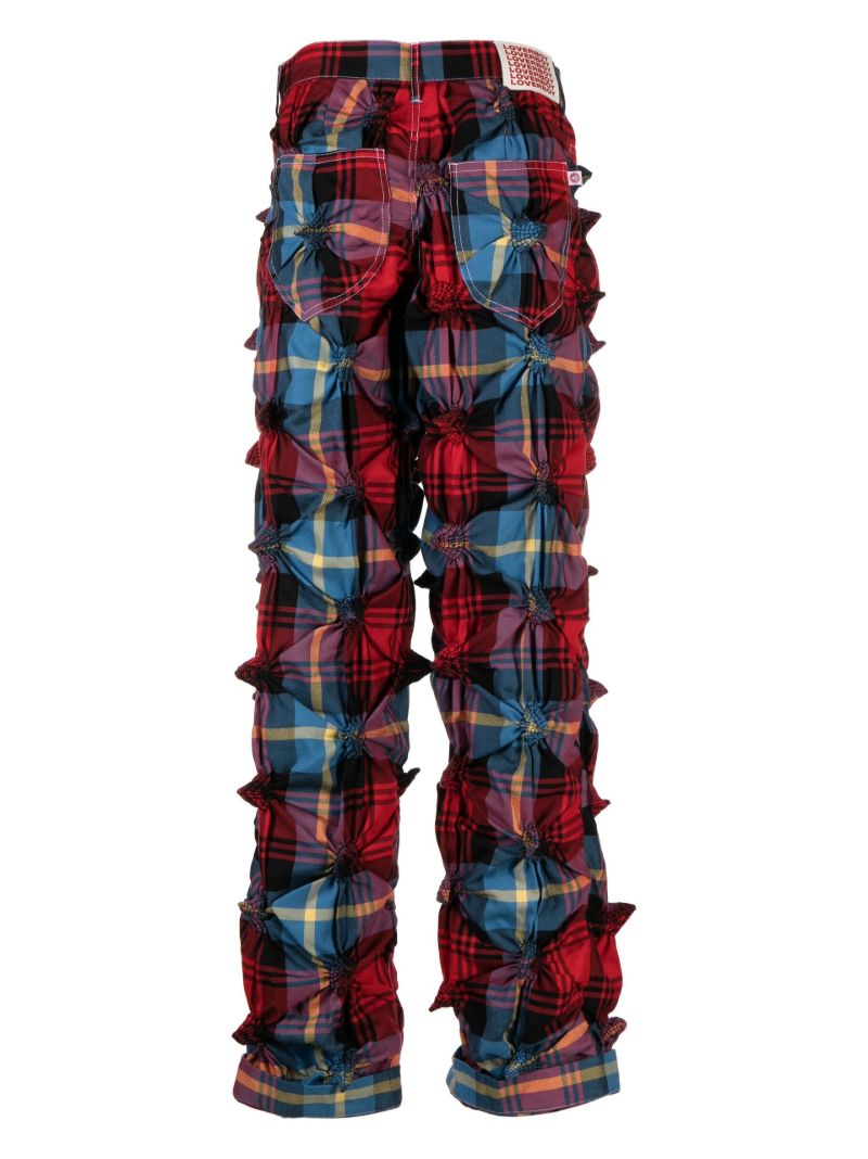 Red Spikey Check Straight-leg Trousers