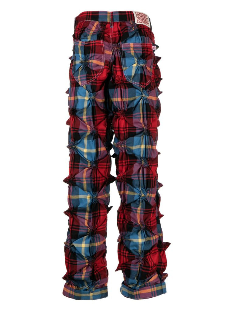 Red Spikey Check Straight-leg Trousers