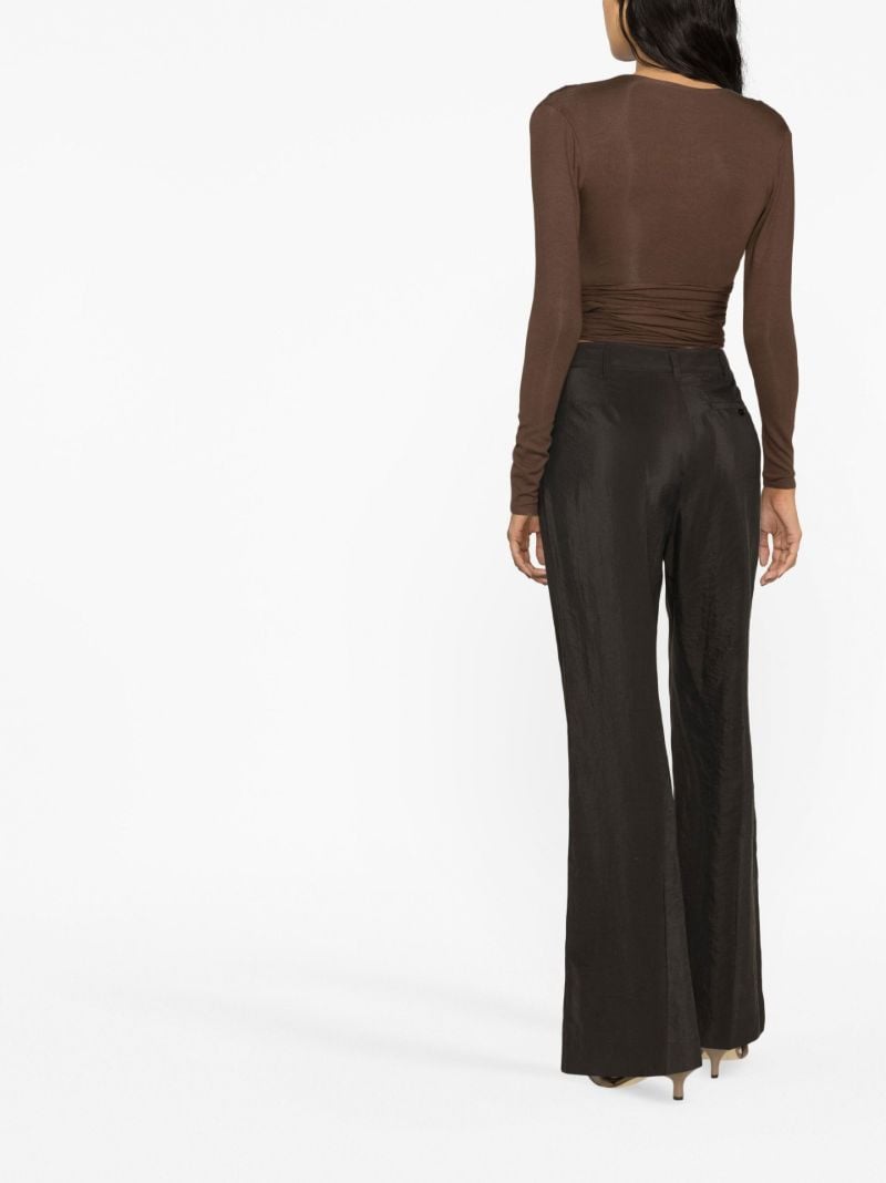 Brown V-neck Long Sleeve Wrap Top