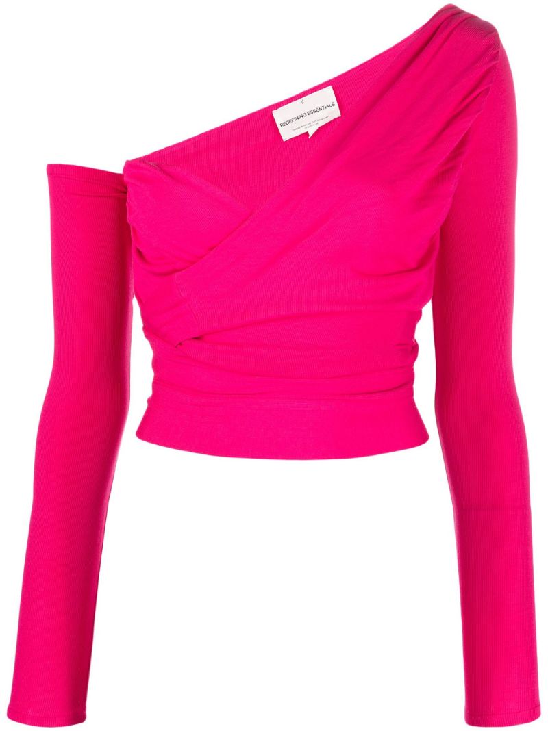 Pink Off-the-shoulder Ruched Cropped Top