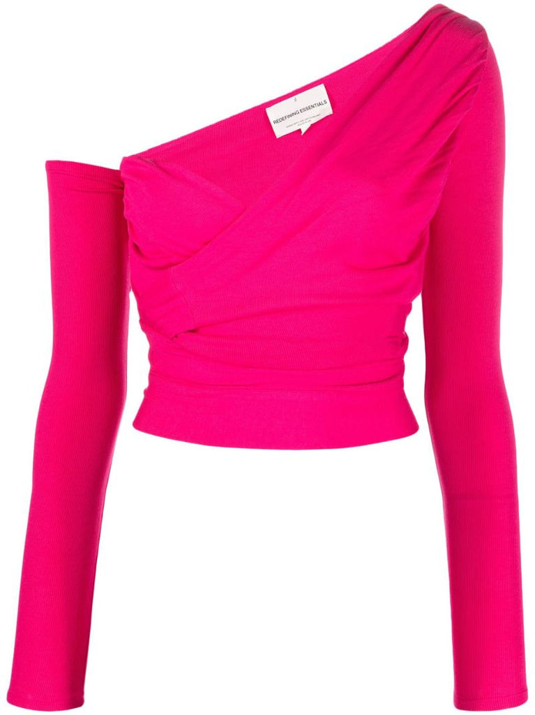 Pink Off-the-shoulder Ruched Cropped Top