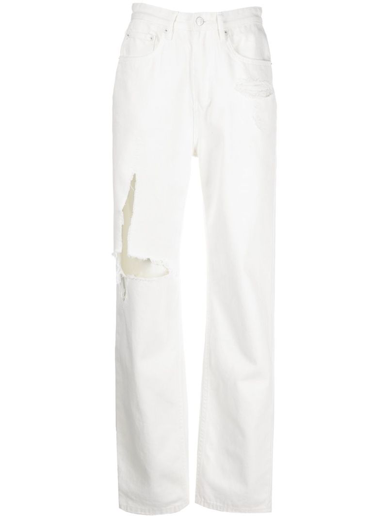 White Playback Sliced Straight Leg Jeans