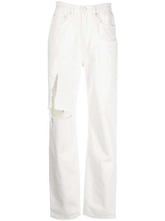 White Playback Sliced Straight Leg Jeans