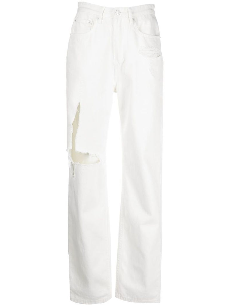 White Playback Sliced Straight Leg Jeans