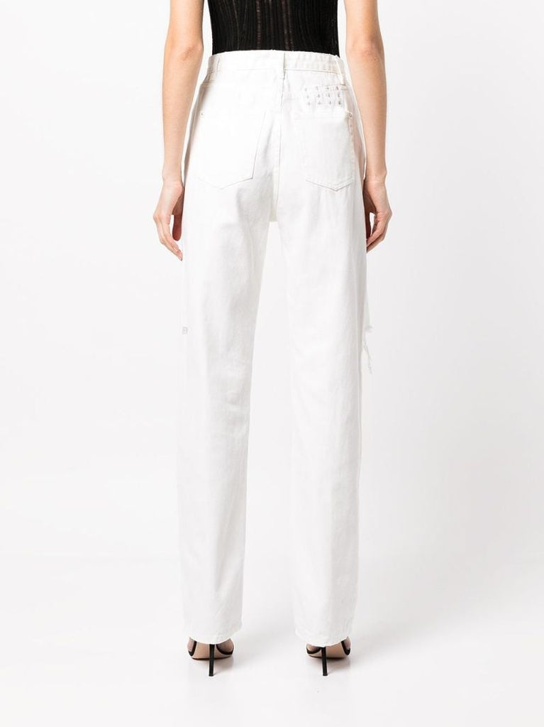White Playback Sliced Straight Leg Jeans