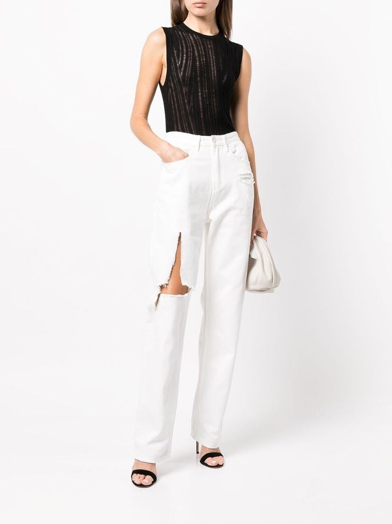 White Playback Sliced Straight Leg Jeans