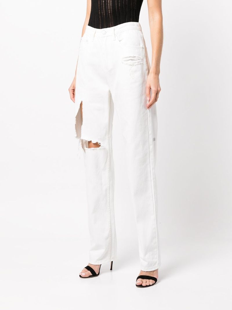 White Playback Sliced Straight Leg Jeans