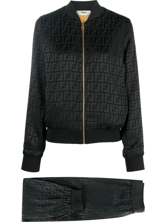 Black Monogram Pattern Tracksuit Set
