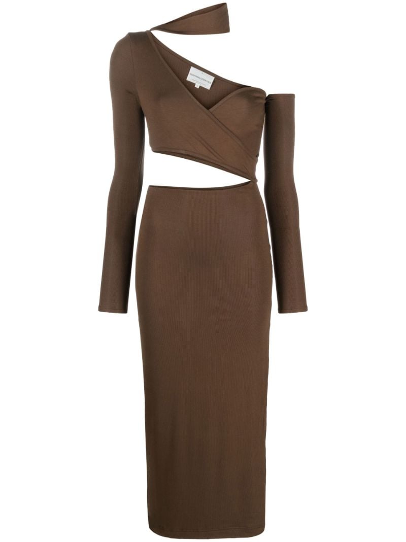 Brown One-shoulder Midi Dress
