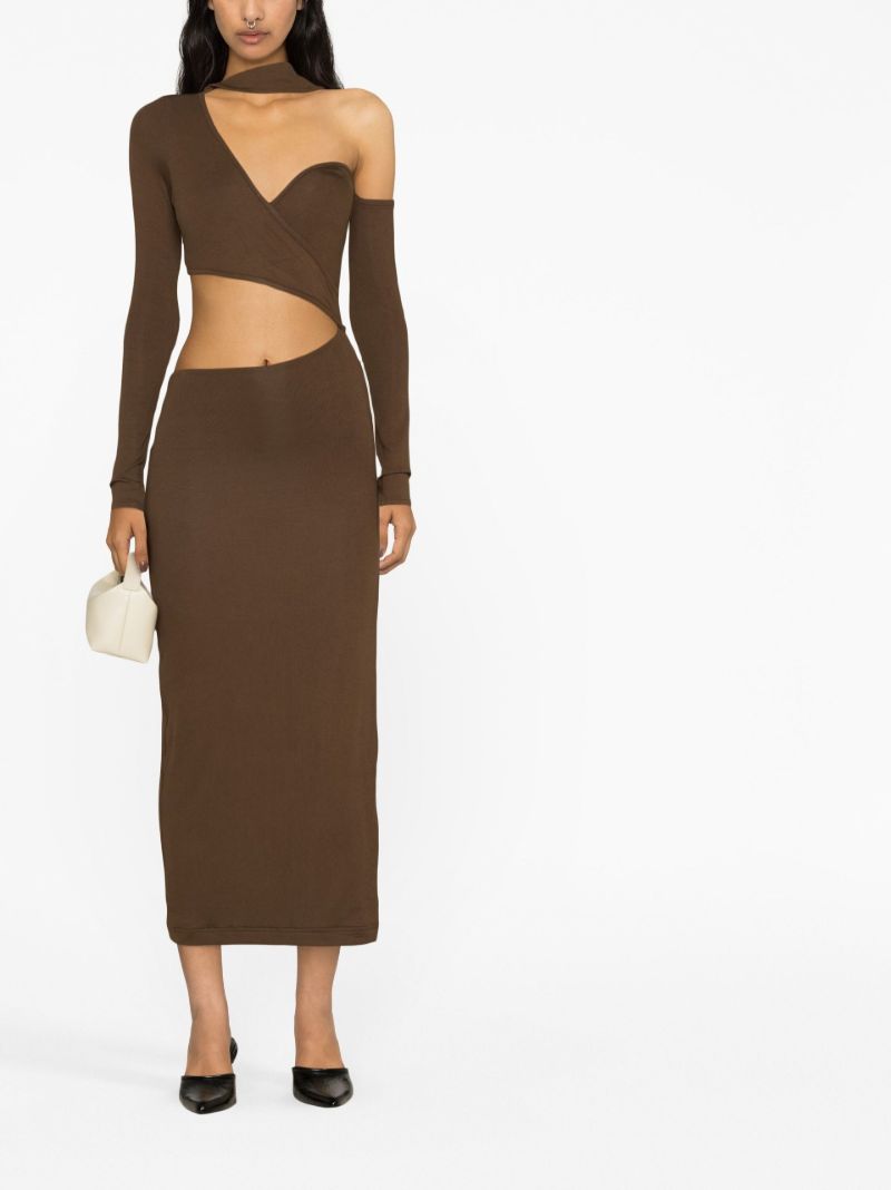 Brown One-shoulder Midi Dress