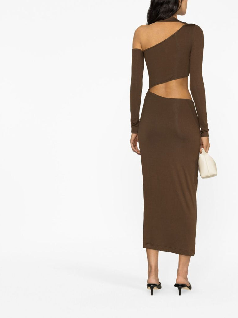 Brown One-shoulder Midi Dress