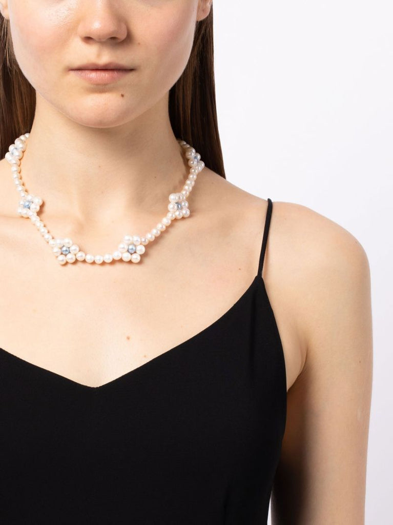 Sterling Silver Daisy Pearl Necklace
