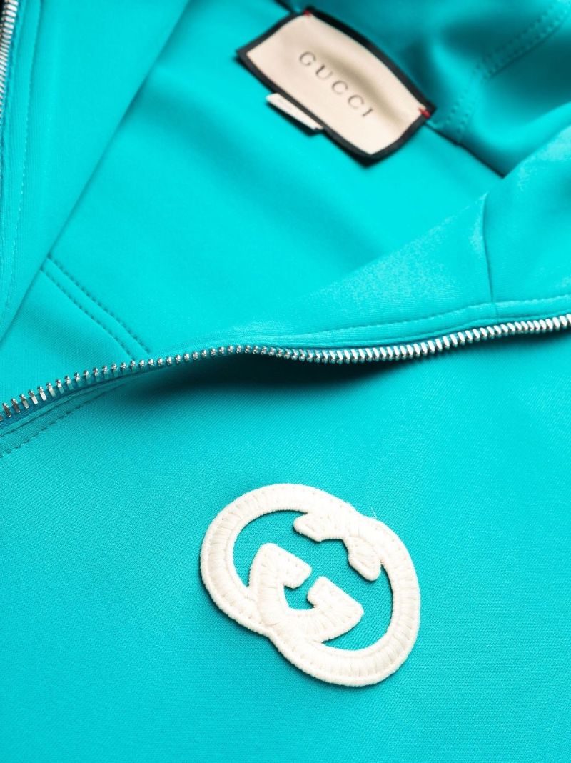 Blue Neoprene Interlocking G Logo Hooded Dress