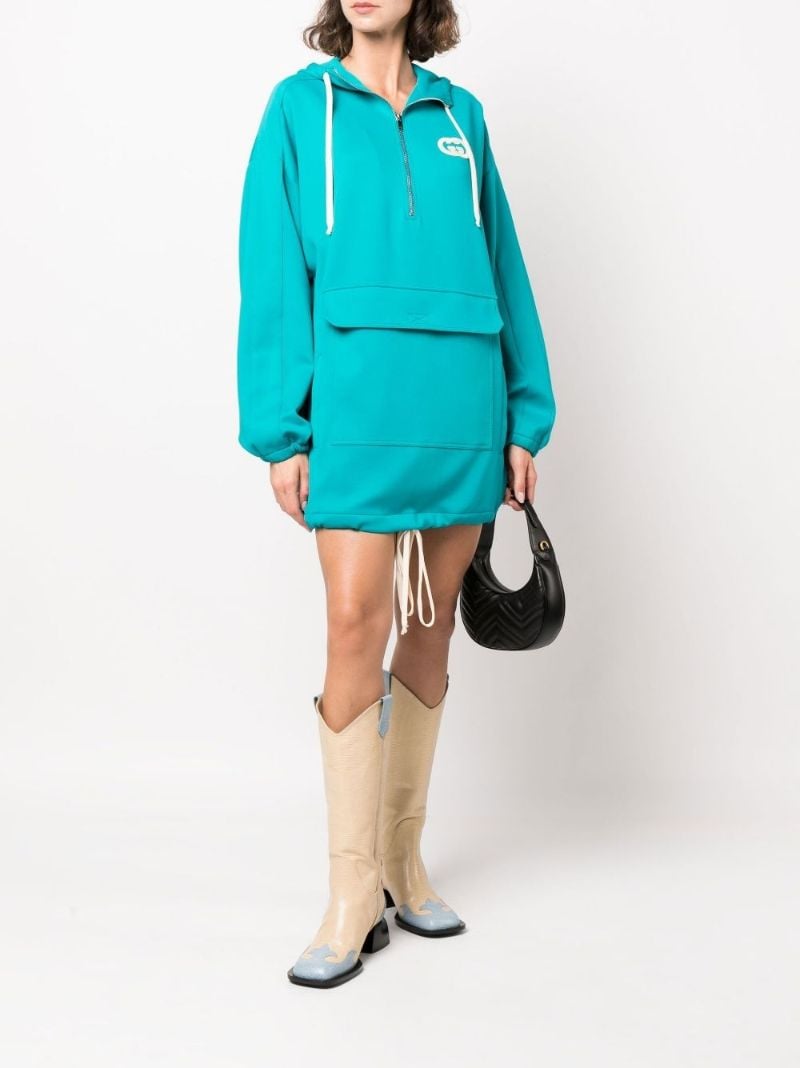 Blue Neoprene Interlocking G Logo Hooded Dress