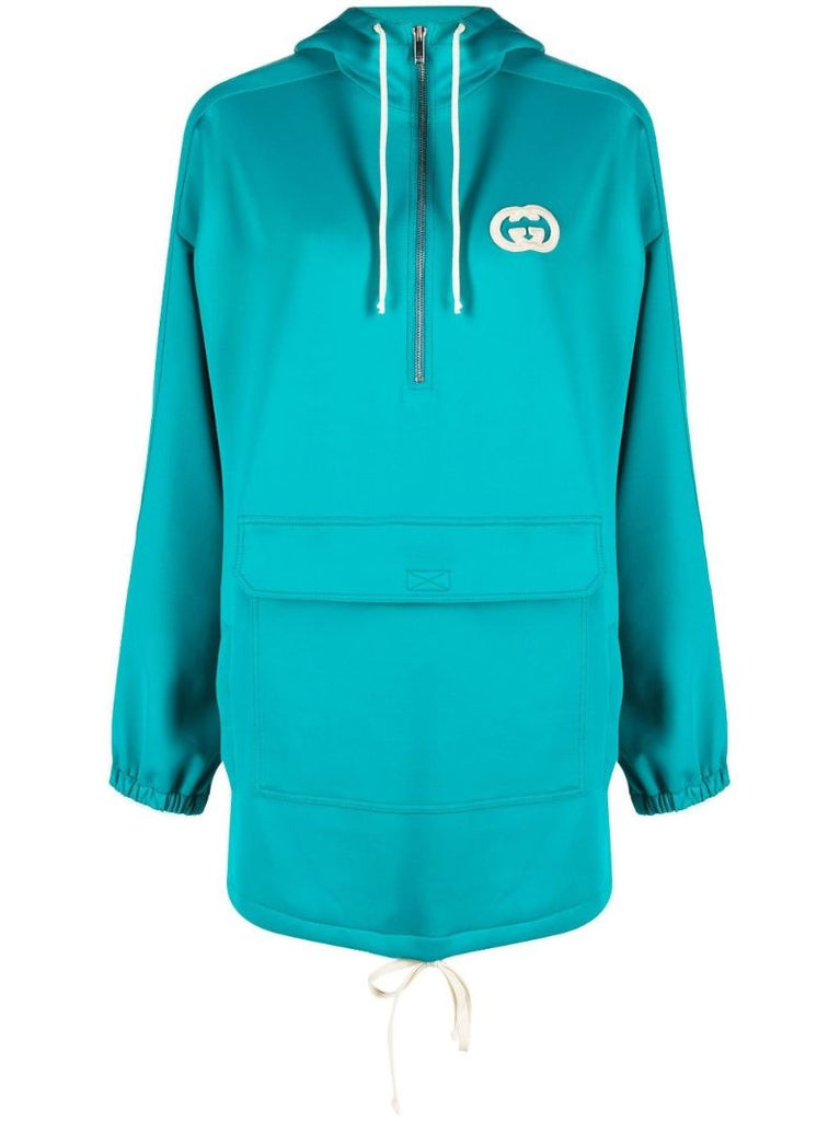 Blue Neoprene Interlocking G Logo Hooded Dress