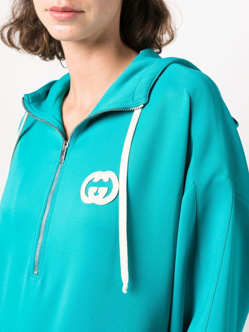 Blue Neoprene Interlocking G Logo Hooded Dress