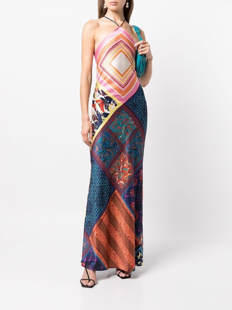 Blue Cubism Printed Maxi Dress