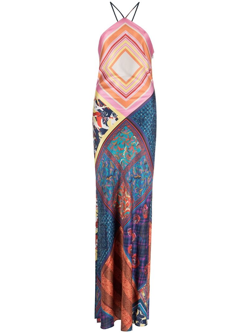 Blue Cubism Printed Maxi Dress