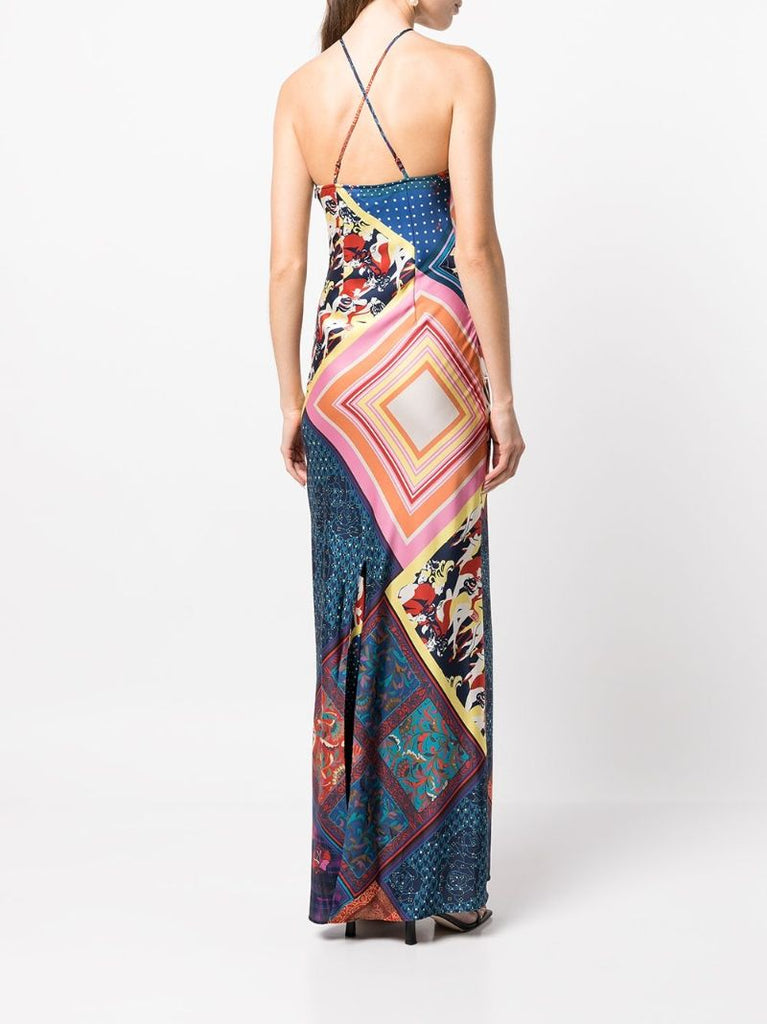 Blue Cubism Printed Maxi Dress