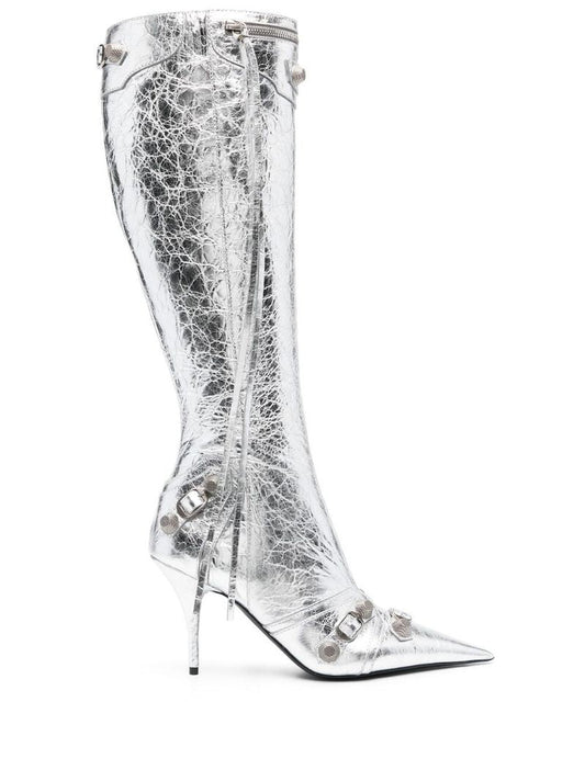 Silver Cagole 90 Metallized Leather Boots