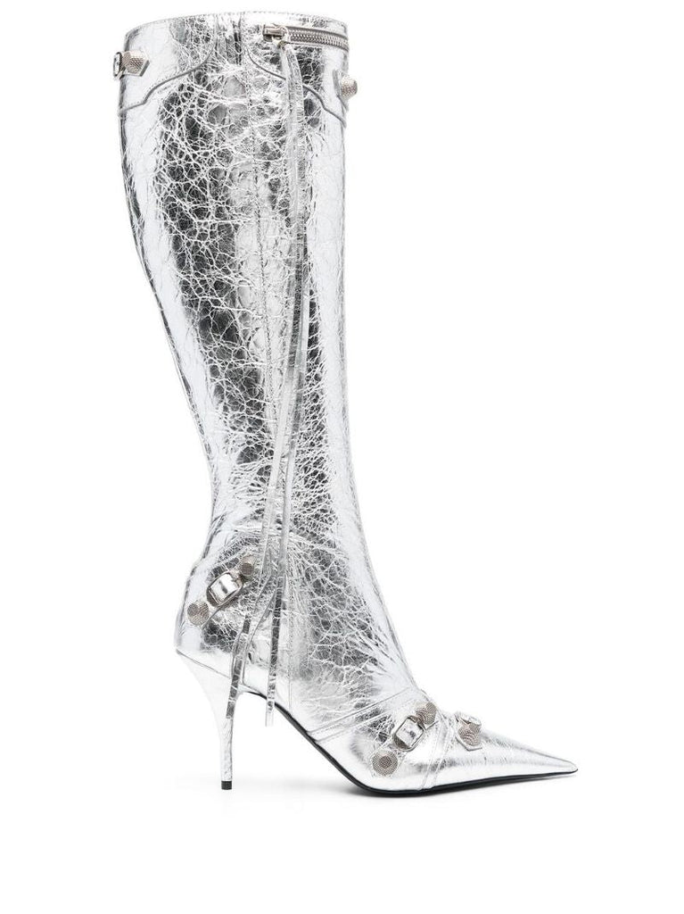 Silver Cagole 90 Metallized Leather Boots