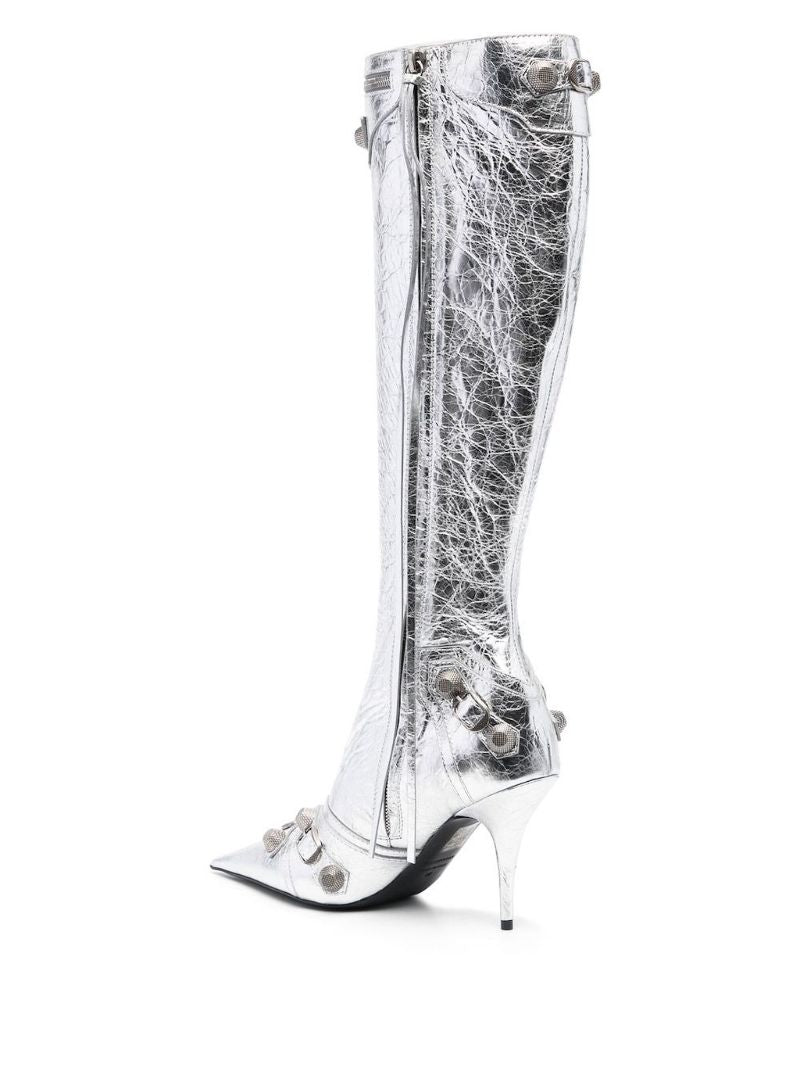 Silver Cagole 90 Metallized Leather Boots