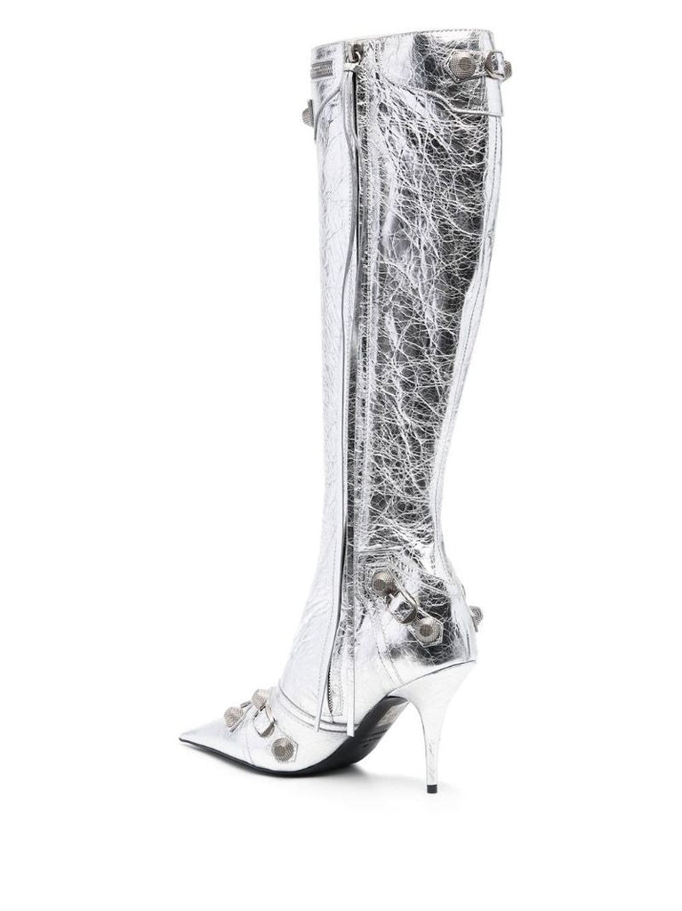 Silver Cagole 90 Metallized Leather Boots