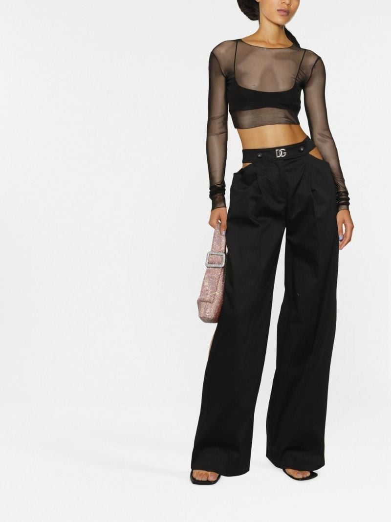 Black Logo Detail Cutout Wide Leg Cotton Trousers