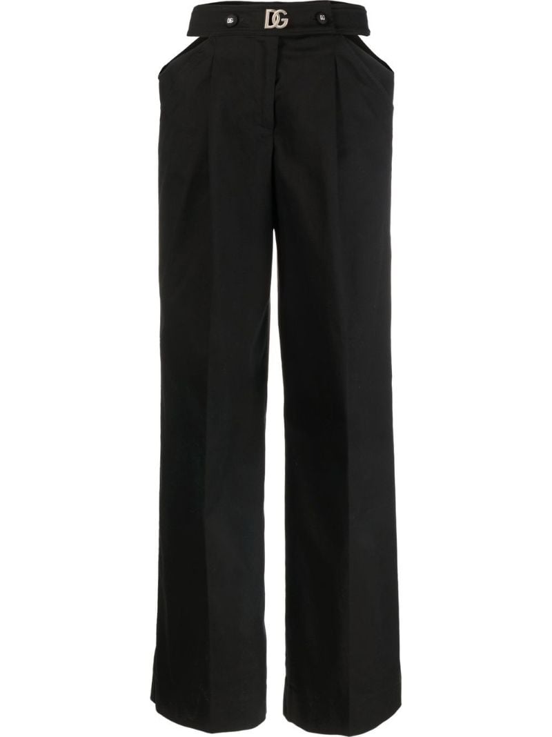 Black Logo Detail Cutout Wide Leg Cotton Trousers
