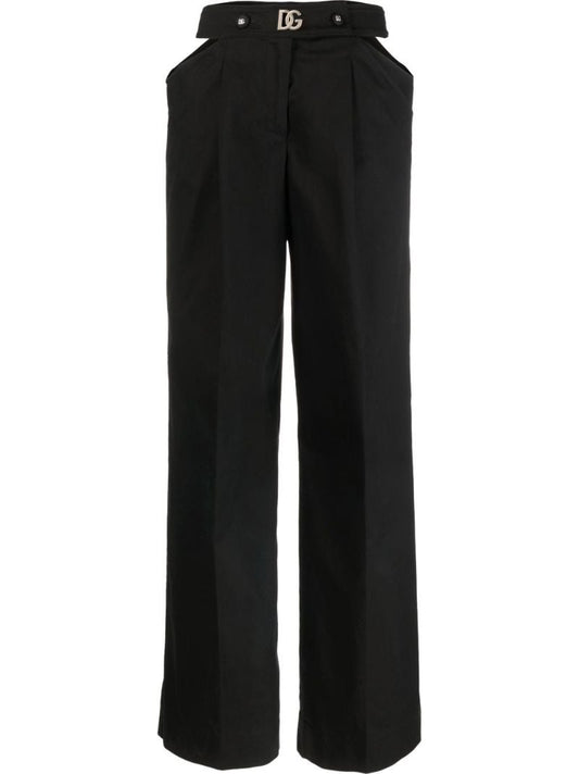 Black Logo Detail Cutout Wide Leg Cotton Trousers