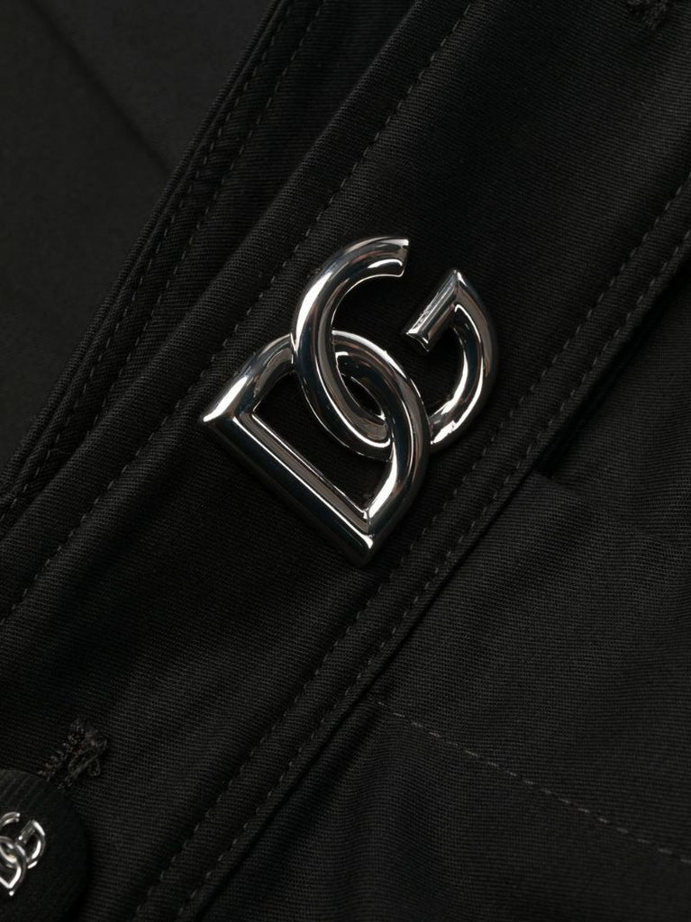 Black Logo Detail Cutout Wide Leg Cotton Trousers