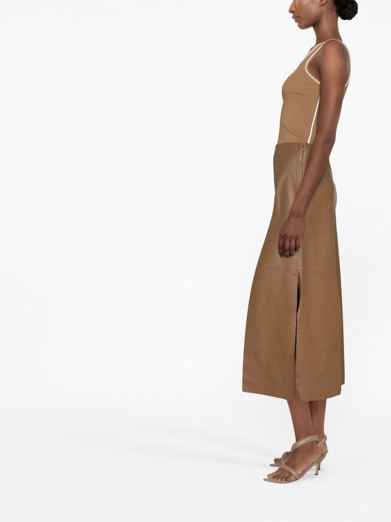 Brown Panelled Leather Skirt